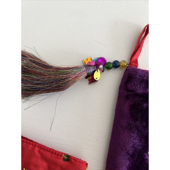 Pier 1 Imports Christmas Stocking Set of 3 Kitschy Multicolored Sequined Beaded - Picture 12 of 16